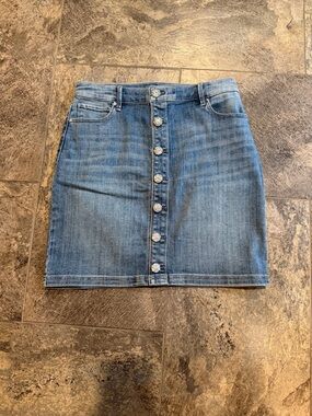 White House Black Market Light Blue Button-Front Denim Midi Skirt